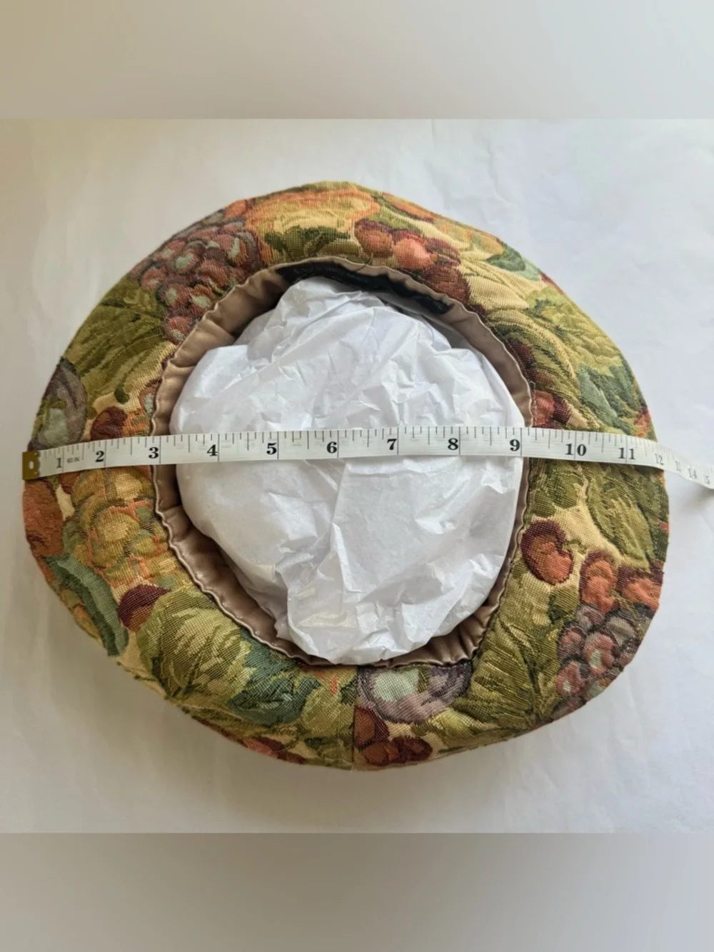 Vintage Ruth 1994 Floral Fruits Tapestry Hat Green Tea Party NY NOLA - Picture 15 of 15